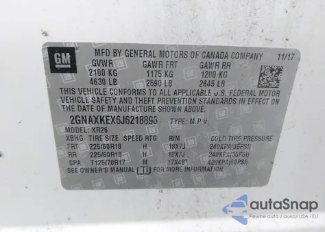 2018 Chevrolet Equinox Lt from USA, damaged, VIN 2GNAXKEX6J6218896